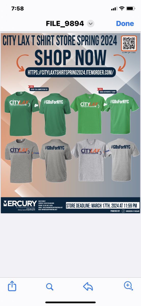 🍀fans order your #GBsforNYC t-shirts now to support Pat and Chris Kavanagh’s ground ball initiative to raise $ & awareness for @CityLaxNYC help grow the game while making Arlotta look like the Chicago River on St Patrick’s day for the home finale on 4/20 citylaxtshirtspring2024.itemorder.com/shop/product/3…