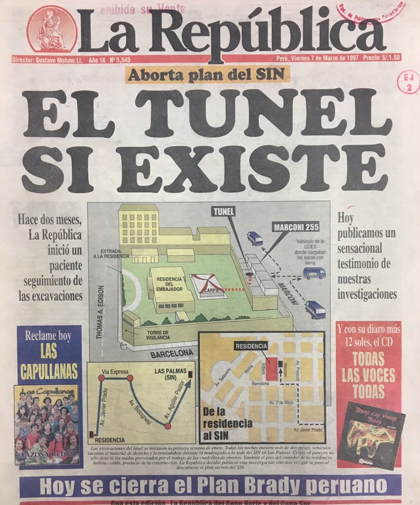 justicierope's tweet photo. Un día como hoy, La República avisaba a los TERRORISTAS sobre la Operación Chavín de Huántar, poniendo en riesgo la vida de nuestros comandos y rehenes. Nunca olviden que ese pasquín traicionó a la patria; no lean esa basura. https://t.co/viXtGnhPaF