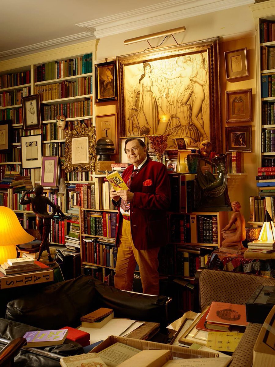 The late #BarryHumphries in his library. For #WorldBookDay.