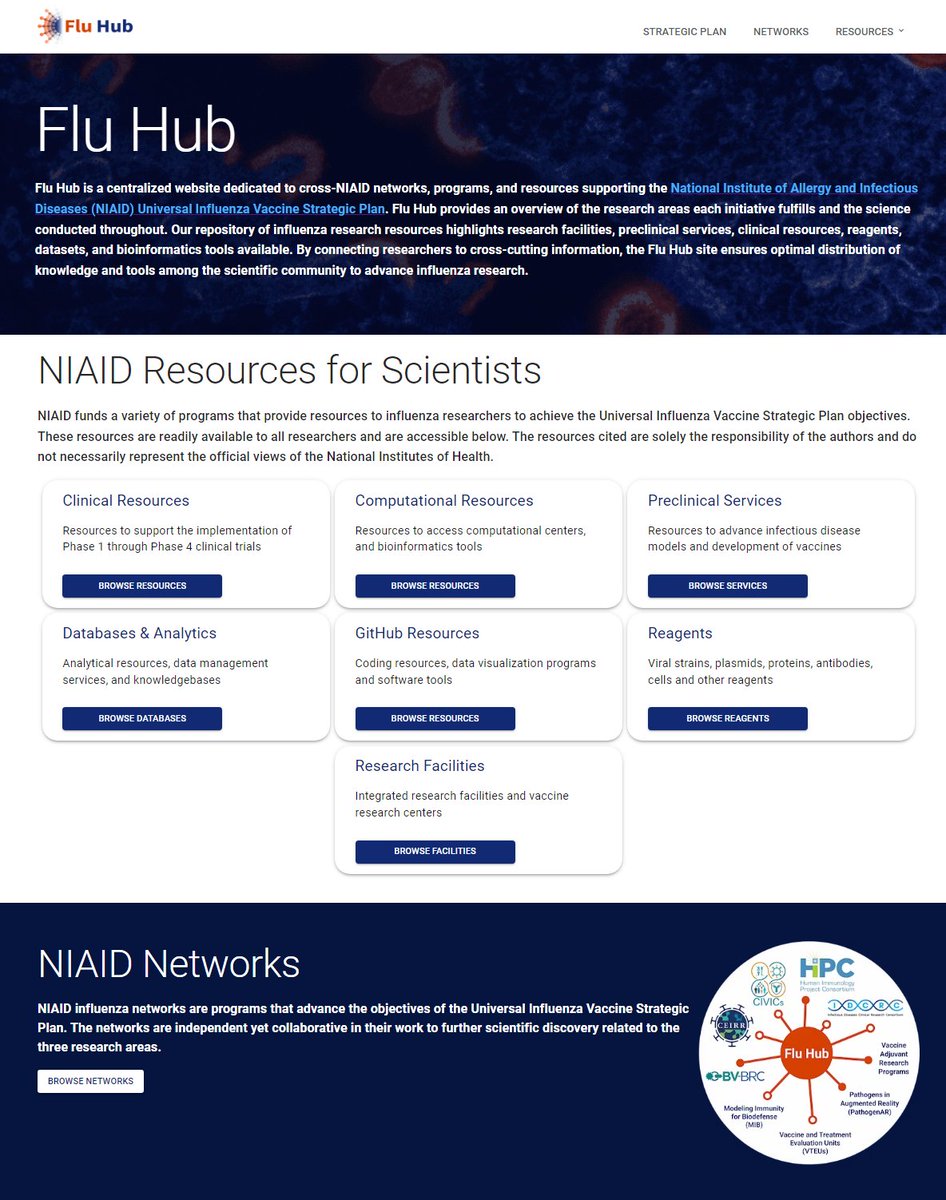 CEIRRNetwork's tweet photo. The NEW Flu Hub website is live! https://t.co/qYX2DZ457q
What is the #FluHub website? It centralizes NIAID research that contributes to the Universal Influenza Vaccine Strategic Plan. Find contributing networks, computational resources, cohort studies, reagents, and more! https://t.co/7rHhhTZ6pu
