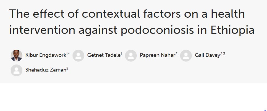 NEW publication by @KiburMelese Et al. on #podoconiosis. ➡️The effect of contextual factors on a health intervention against podoconiosis in Ethiopia 🔗frontiersin.org/articles/10.33… #BeatNTDs with #SocialScience