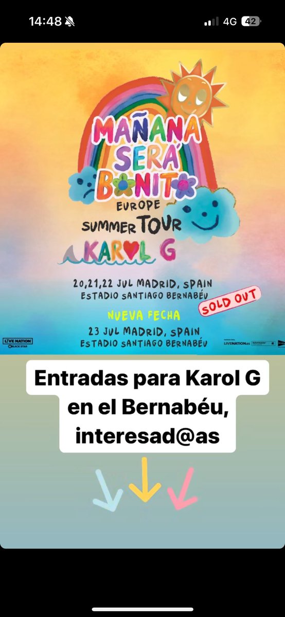 jldelafuente7's tweet photo. Entradas Karol G ⬇️
#EuropeSummerTour
#Mañanaserabonito https://t.co/MZ4x9H7QEk