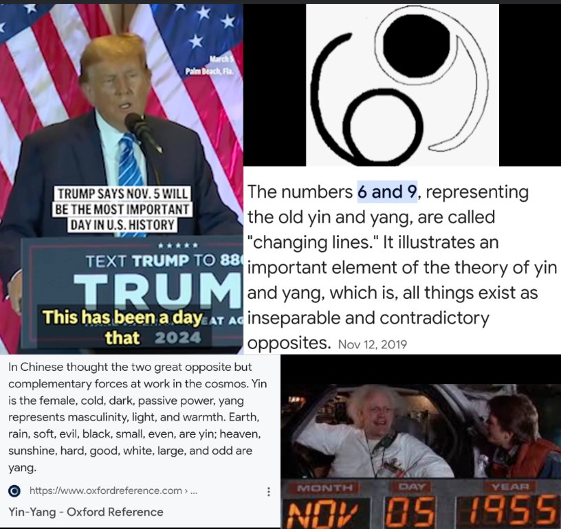 Trump wants to pull a yin yang exactly 69 years after Nov 5 1955 on Nov 5 2024.  Thats the idea isnt it?