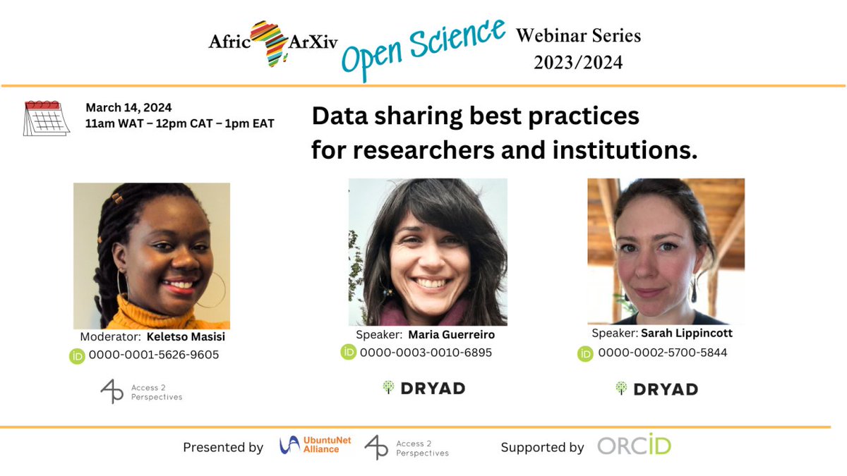 There's still time to register for next week's Dryad and @AfricArxiv webinar on data sharing best practices for researchers and institutions. Will we see you there? us02web.zoom.us/meeting/regist…