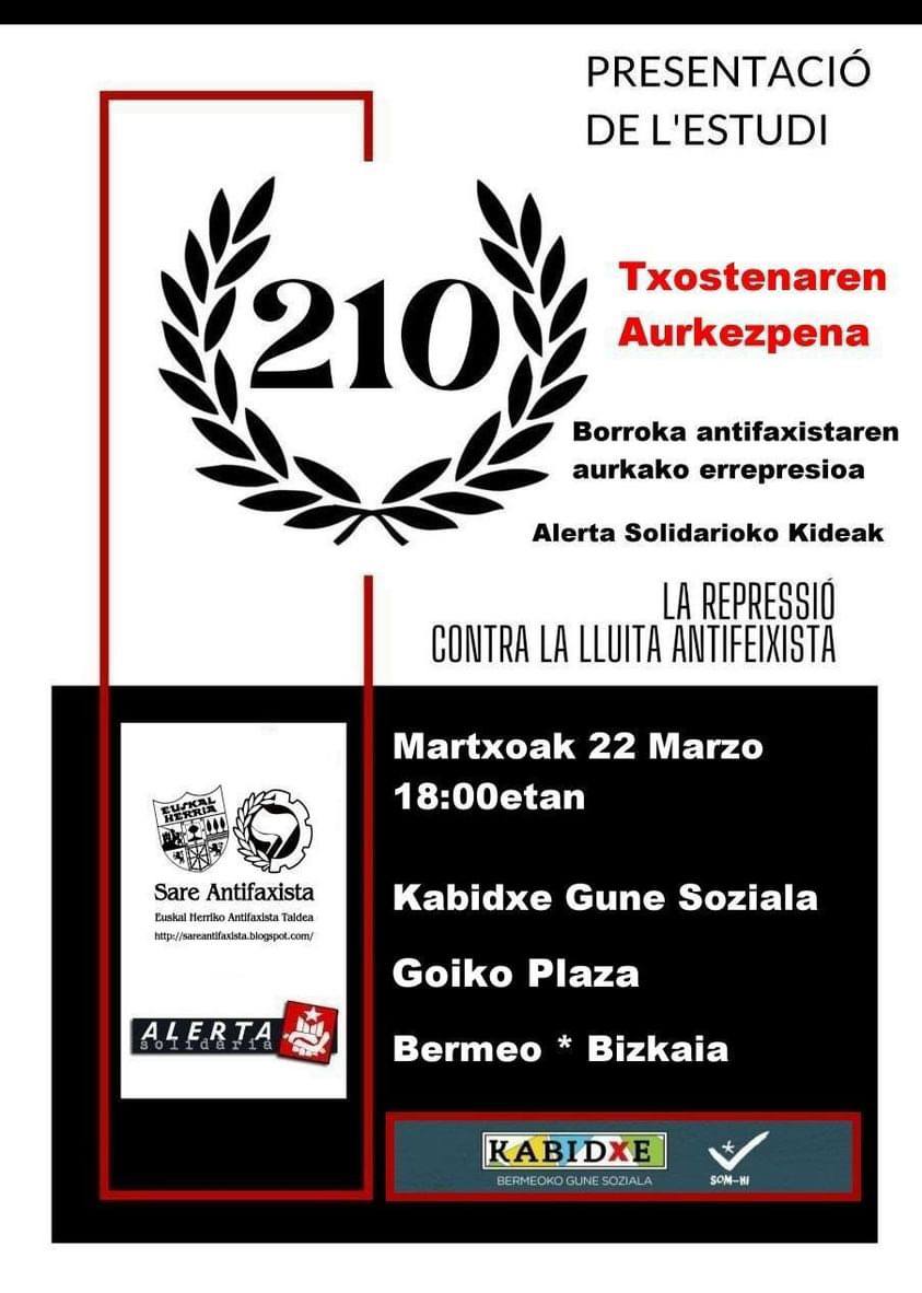 AlertaSolidaria's tweet photo. 🔴⚫Els propers 21, 22, 23 de març presentem l’Informe Antifa 210 amb les companyes d'@Antifaxismoa a 

👉🏽21/3/24: Bilbao
👉🏽22/3/24: Bermeo
👉🏽23/3/24: Barakaldo

@Antifaxismoa @barakaldodigita
@pititakoinfo @EzkAntifaxista @AlertaIrratia

La solidaritat, la nostra millor arma! ✊ https://t.co/9v6Cu4hm0u
