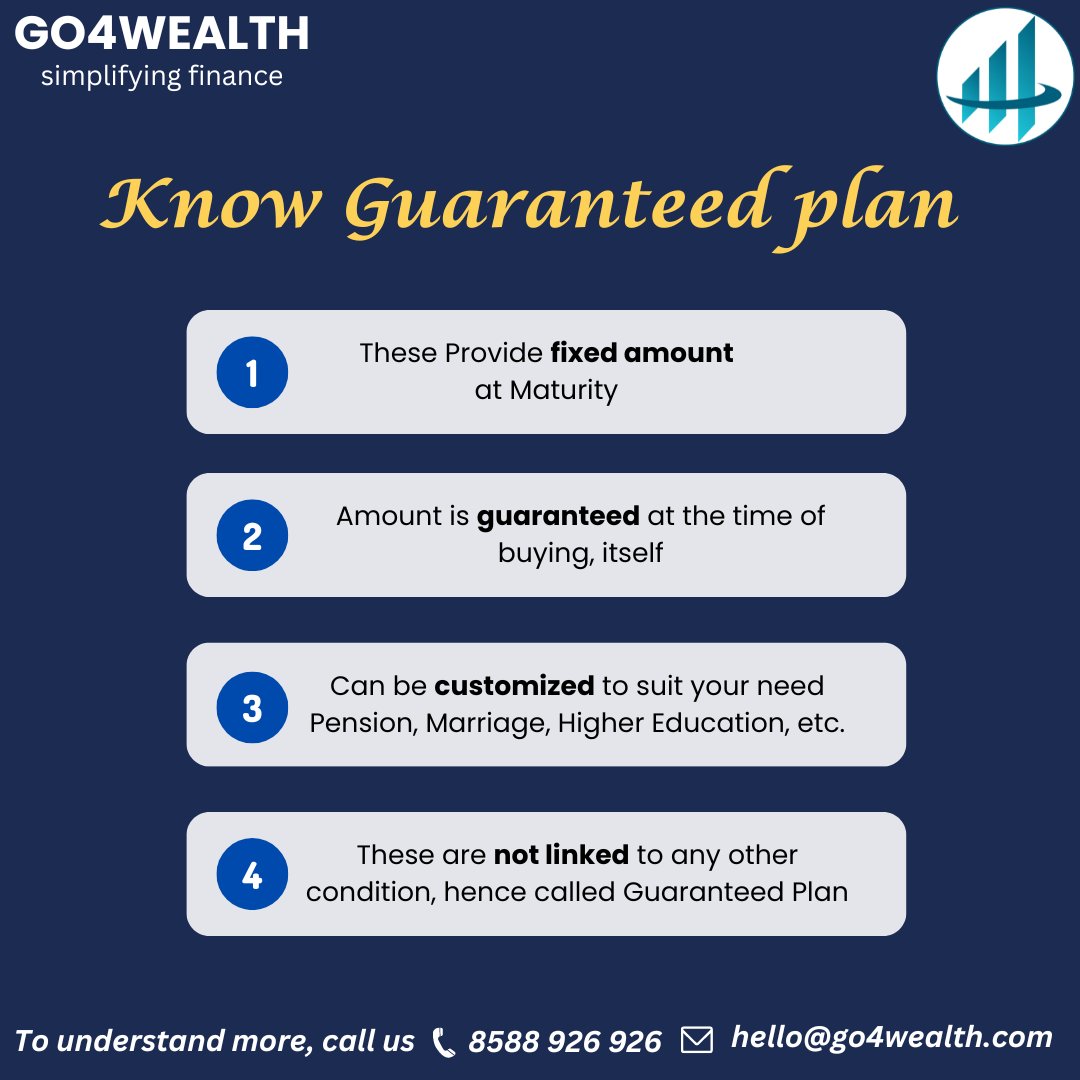 Dreams fulfilled with Guaranteed plan
Want to know how?
Call us @ 8588 926 926 | hello@go4wealth.com
#go4wealth4u #go4wealthcares #go4wealthindia #go4wealth #go4wealthplans #askgo4wealth #guaranteedincomeplan #ULIP #Termplan #Retirement #Pension #Pensionplan #protectionplanning