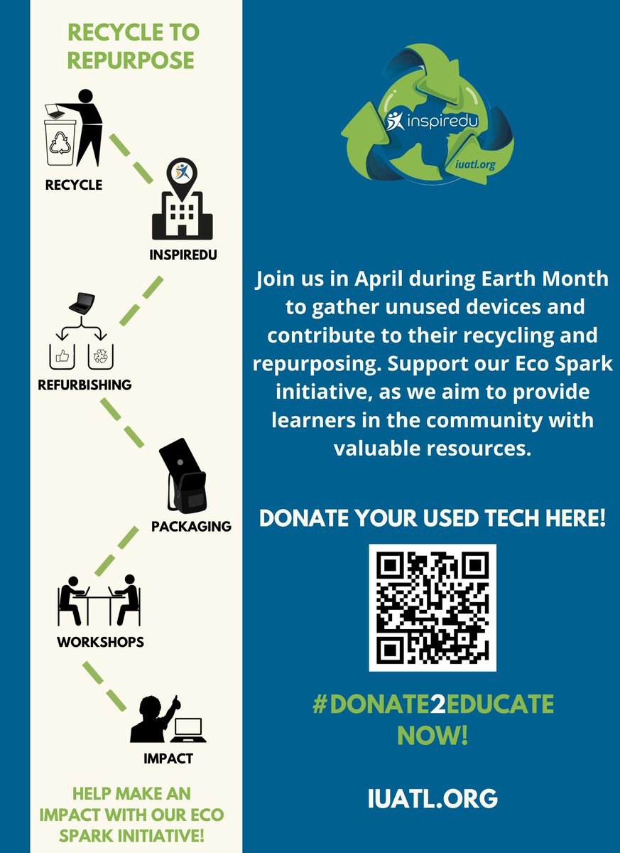 Inspiredu is committed to helping you recycle your electronics in an easy and safe way. To learn more about how your company can recycle to repurpose their e-waste with us, visit iuatl.org/sustainability and read more about our Eco Spark program.