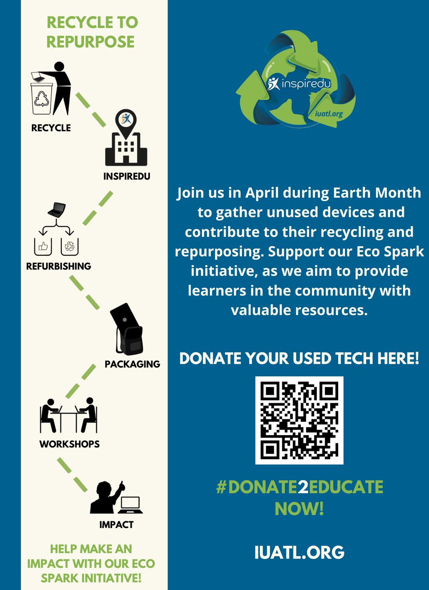 Inspiredu is committed to helping you recycle your electronics in an easy and safe way.
To learn more about how your company can recycle to repurpose their e-waste with us, visit iuatl.org/sustainability and read more about our Eco Spark program.