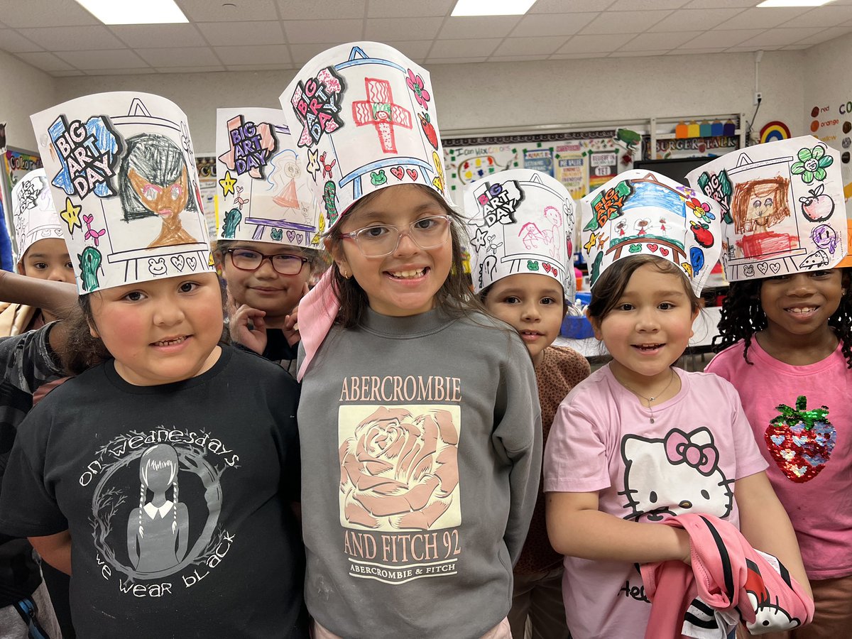 It’s #BigArtDay24 @TXarted @AldineArt #WorkshopWednesdayWolves in art, music, library, and health allllll created art hats! #collaborstion #cwoodcreates @TrentGJohnson