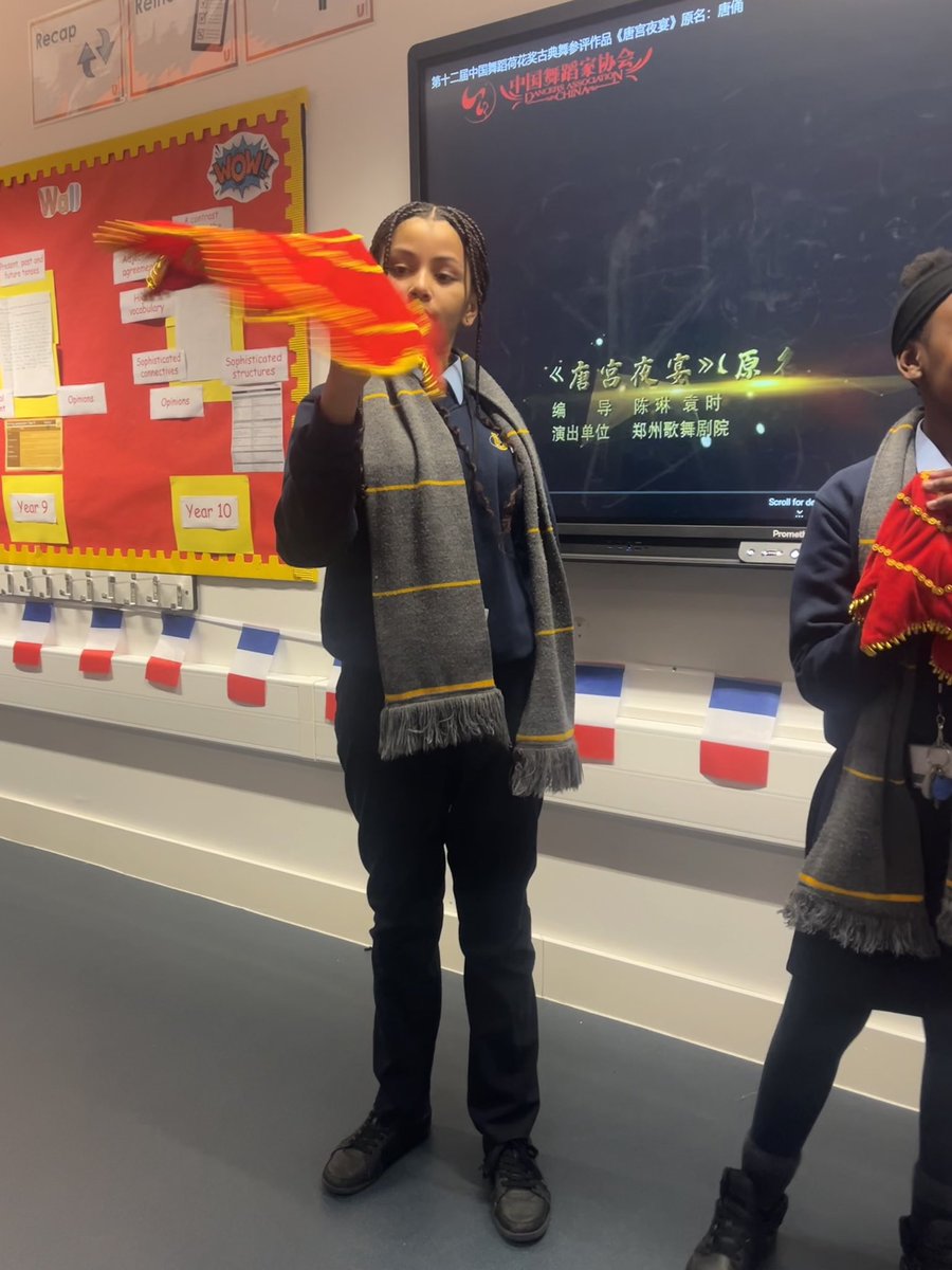 Chinese ethnic and folk dance – students learnt to spin and twirl octagonal cloth handkerchief!