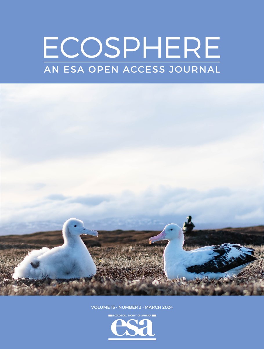 And just like that: Our March issue is live! With a cover shot from Blanchard et al.'s study of #FeralCat predation on wandering albatross chicks in the Kerguelen Islands Our #OpenAccess articles are available for all to read! Find the March issue here: esajournals.onlinelibrary.wiley.com/toc/21508925/2…