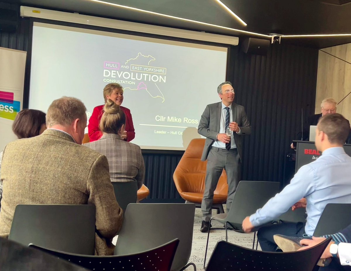 We had a great morning at @businessday2024 Devolution Breakfast event hearing from Cllr Anne Handley and Cllr Mike Ross, Leaders of @East_Riding & @Hullccnews, talking about the progress of the devolution deal, reminding us of the positive benefits this will bring to our region.