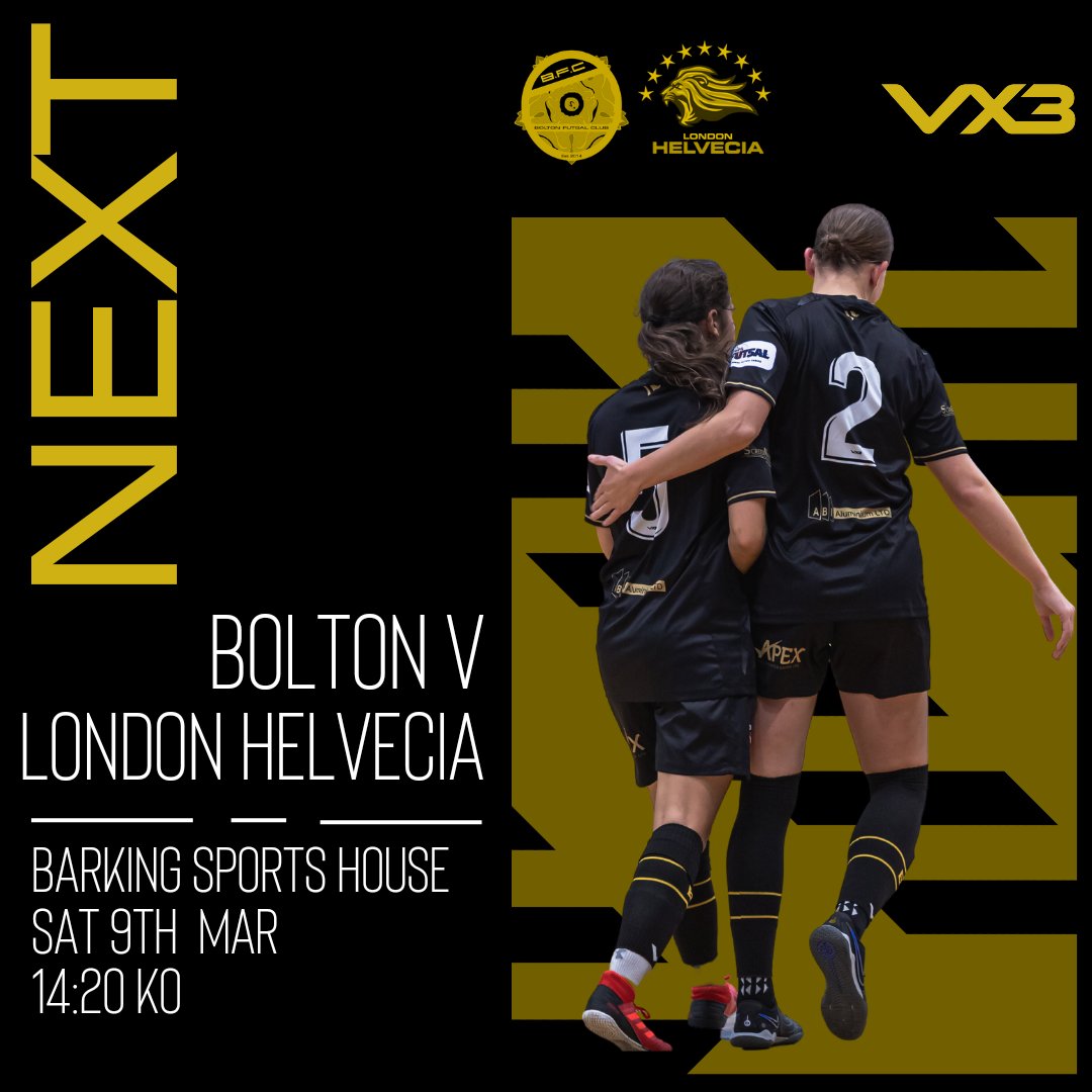 Next Up - Only 1 game this weekend as our Ladies head down to take on <a href="/HelveciaLadies/">LondonHelveciaLadies</a> in the <a href="/FA_NFS/">FA National Futsal Series</a> Tier 1, 🔥🚂🔥 Let's Go Bolton 🔥