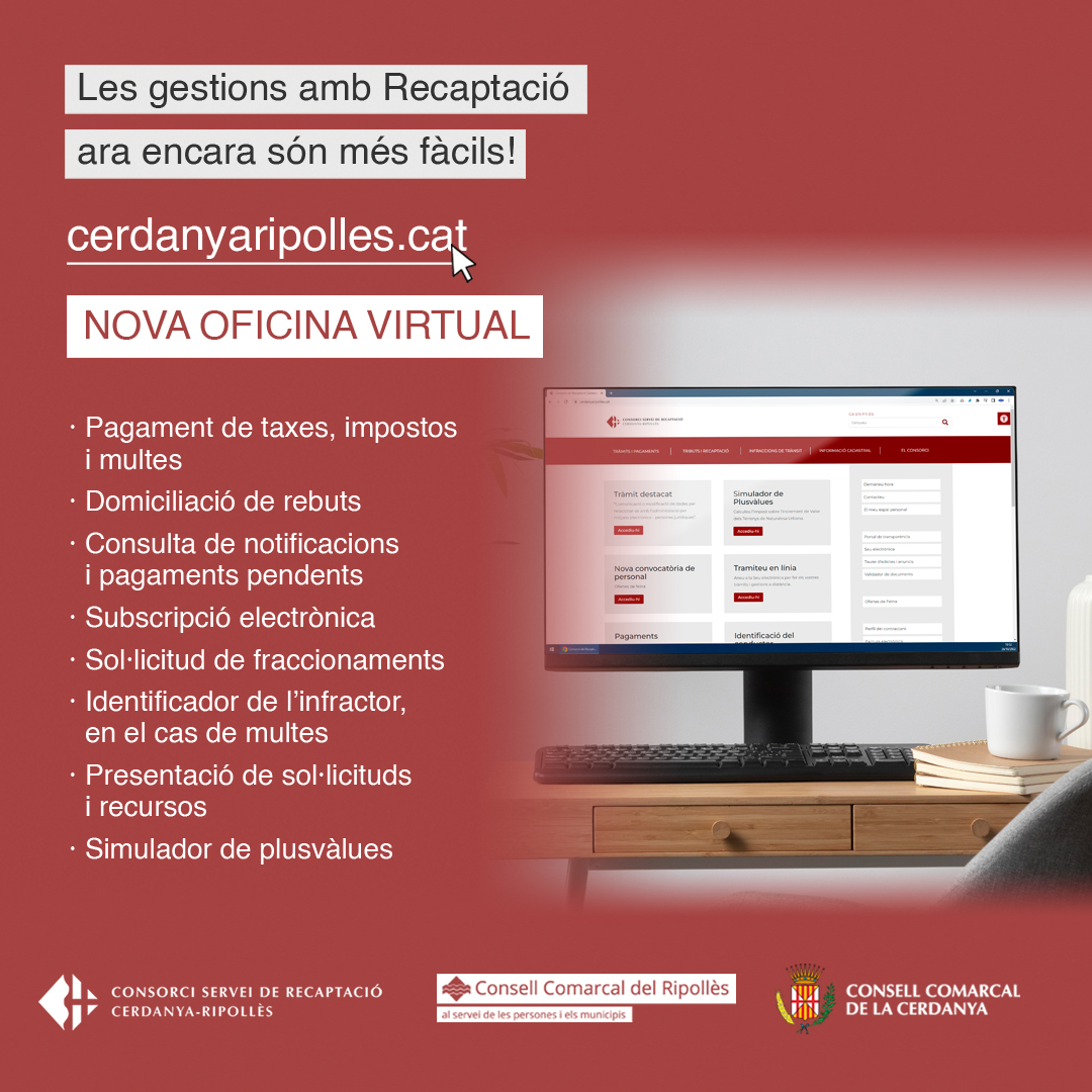 📢Bones notícies! Nova oficina virtual del Consorci de Recaptació Cerdanya-Ripollès. Nous municipis de la comarca s'han incorporat al Consorci: Bellver de Cerdanya, Lles de Cerdanya, Prats i Sansor, Prullans i Riu de Cerdanya. +Info: cerdanya.cat/serveis/recapt…