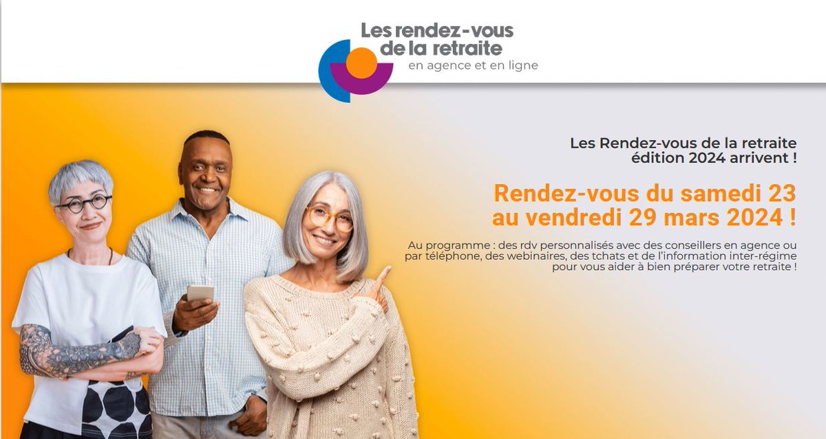 Du 23 au 29 mars la Carsat Sud-Est se mobilise à l’occasion de la Semaine des Rendez-vous de la retraite, organisée par la <a href="/L_ARetraite/">L'Assurance retraite</a> , l'<a href="/AgircArrco/">Agirc-Arrco</a>  et la <a href="/msa_actu/">La MSA</a>. 
Choisissez votre créneau avec un conseiller sur le site des Rendez vous de la retraite.