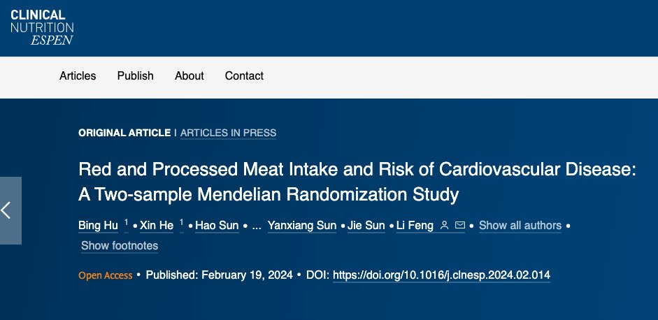 New Study. Meat Not associated with cardiovascular disease. <a href="/BetterFedBeef/">BetterFed Beef</a> <a href="/TommyWindersPhD/">Tommy Winders</a> 
clinicalnutritionespen.com/article/S2405-…