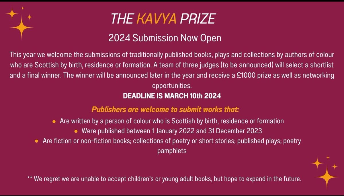 On #worldbookday we want to invite you to submit your Scottish writers of colour books for the Kavya Prize. Please dm us here and we will let you know how to submit
