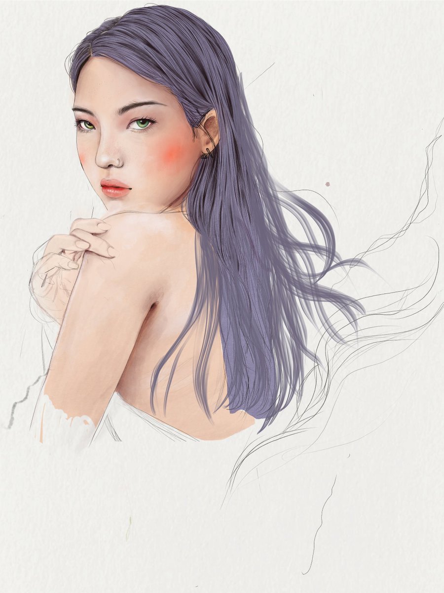 gm ✨working on an artistic block that has hits me hard this time 🙃 I've tried disconnecting from SM, touching grass, drawing without any directions, trying new things... 

So I've decided to take one of my wips and just keep drawing ✍️ any suggestions?