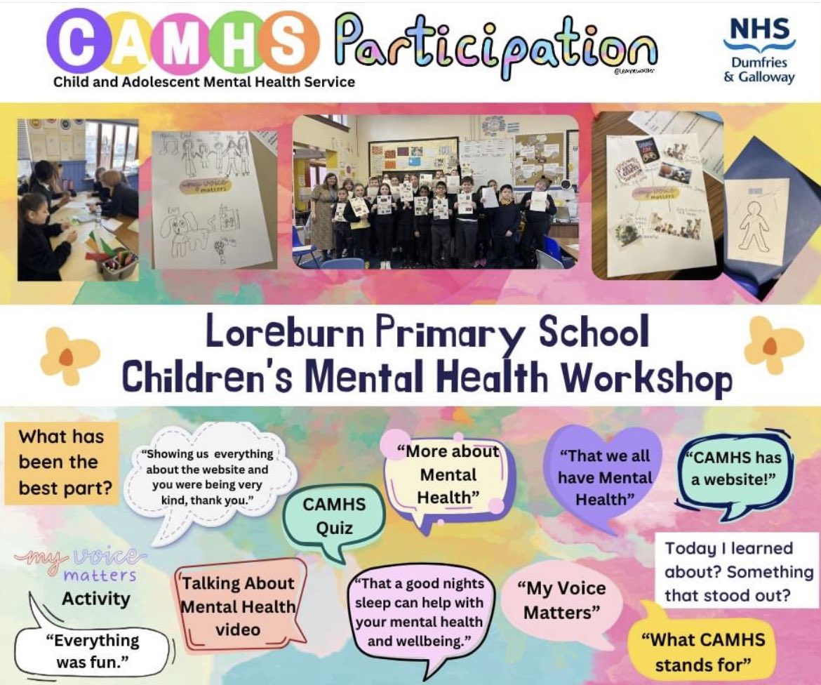 Thank you to Loreburn Primary School for inviting Alison & Lauren from CAMHS. Fantastic #MyVoiceMatters posters produced 🤩👏🏻#CAMHSParticipation #MentalHealthAwareness @Place2Be @DGCEducation