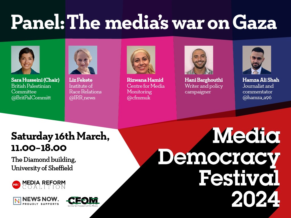 The damning new report from @cfmmuk exposes the UK media's shameful failures in covering the war on Gaza.

Join us next Saturday 16th at the Media Democracy Festival, discussing these findings and more with @BritPalCommitt @IRR_News & @Hamza_a96: eventbrite.com/e/media-democr…