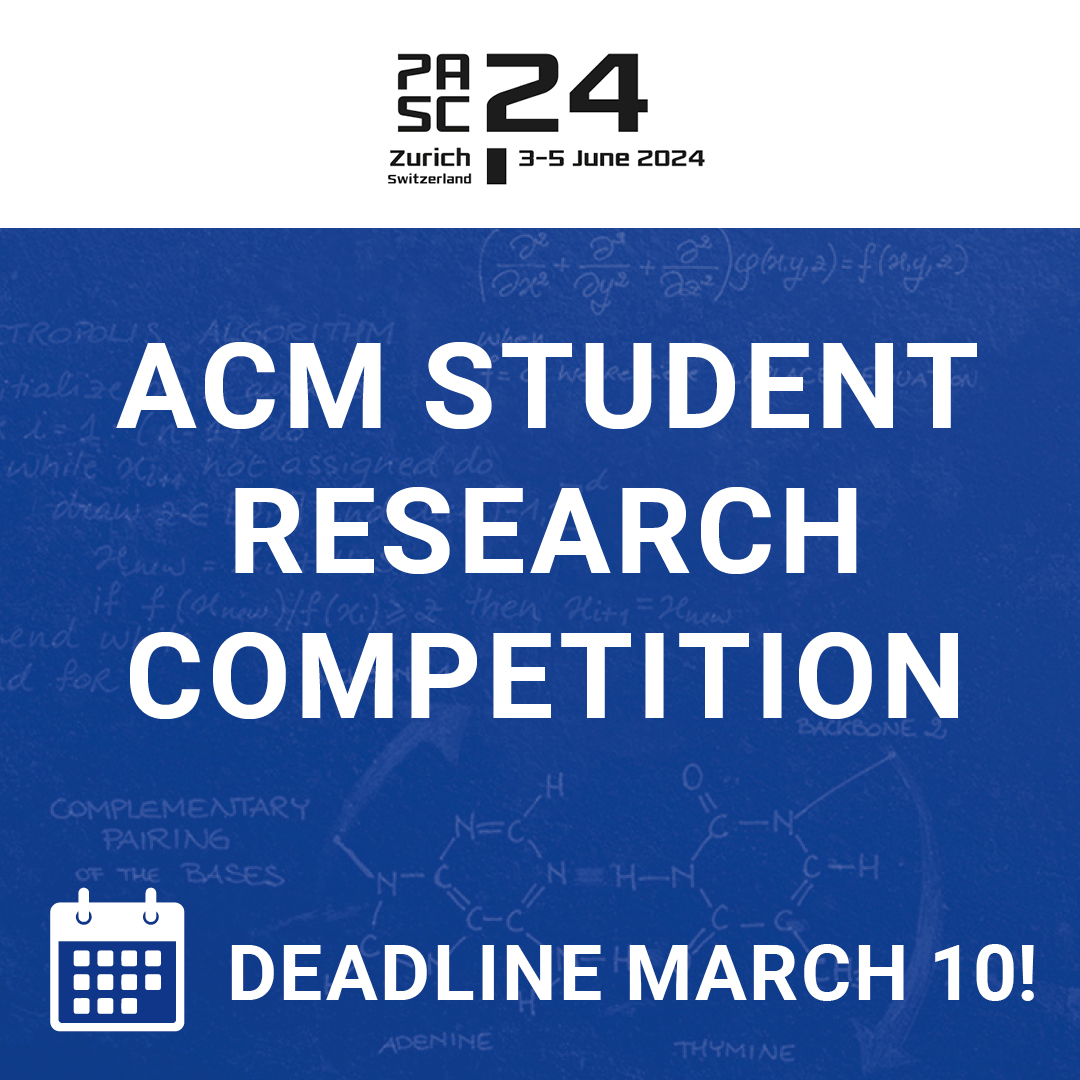 📅 REMINDER: Upcoming submission deadline for the ACM Student Research Competition is this weekend, March 10, 2024! Dont miss your chance and apply! Read more here: pasc24.pasc-conference.org/submission/gui…