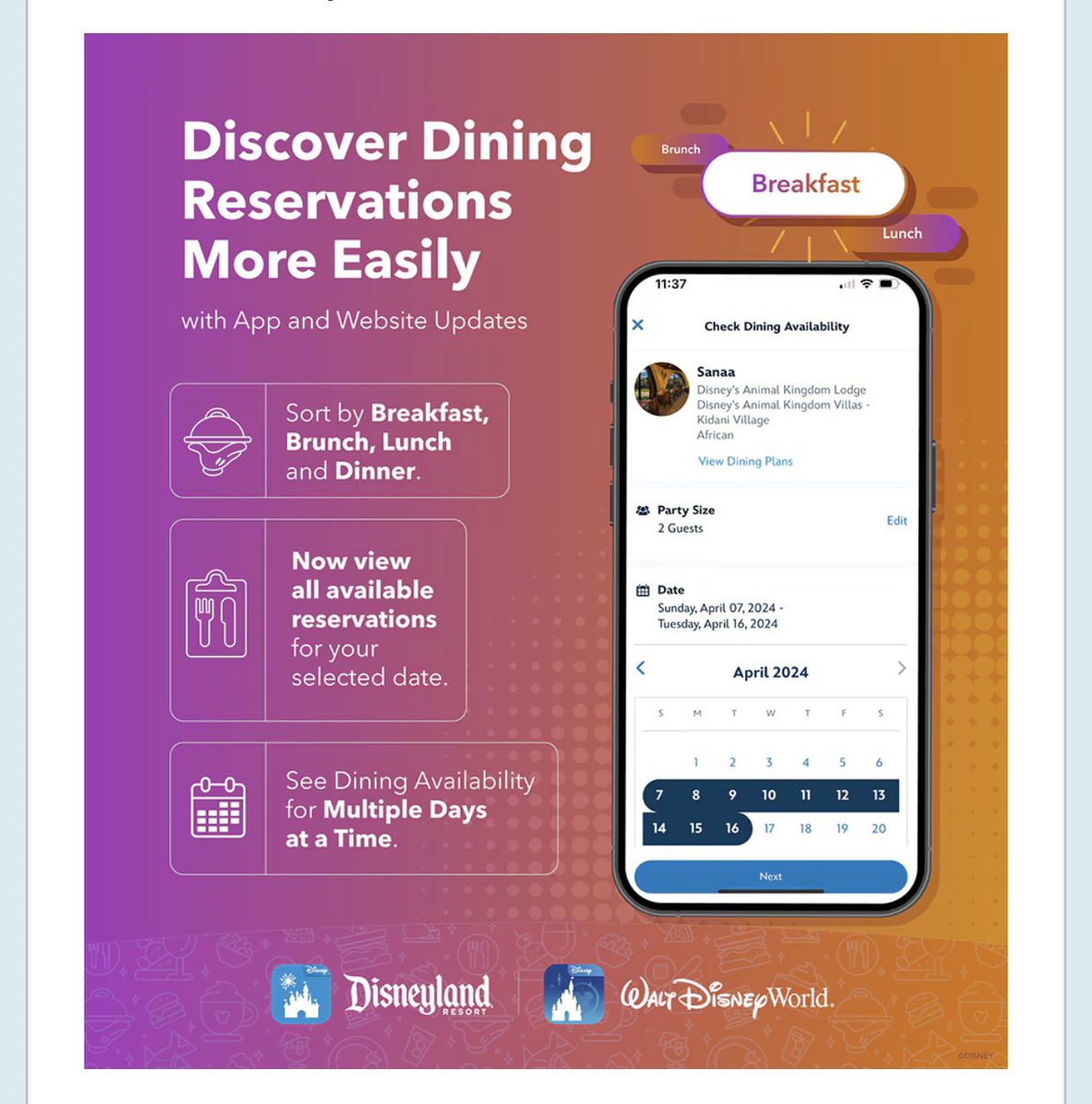 1971Mainstreet's tweet image. Getting  those coveted Dining Reservations is about to get a little easier. With a new planned update, guest will be able to see multiple dining availabilities at one time. (Up to 10 days!) 
What’s your favorite Disney dining location?
#disney #dining #tableservice #quickservice