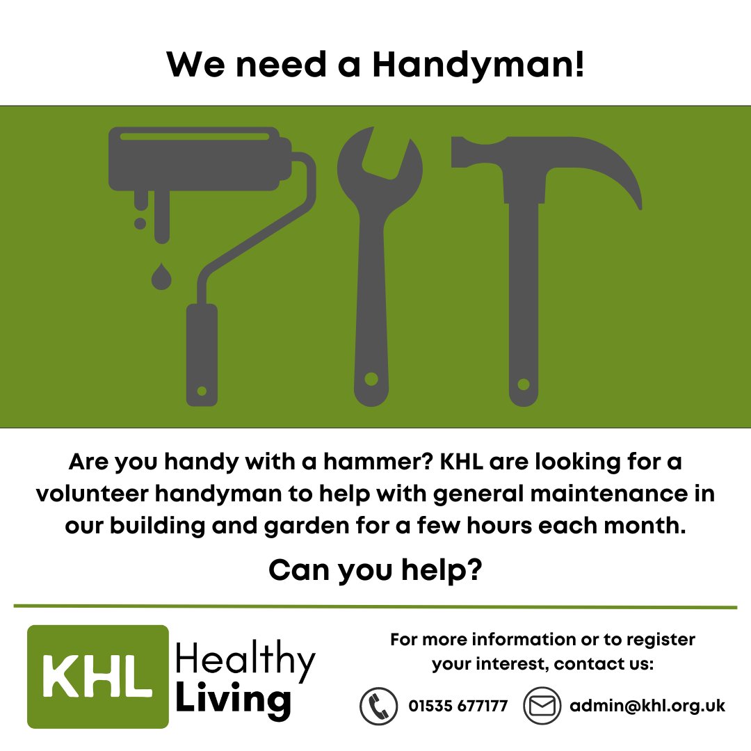 Are you handy with a hammer? We're in need of a volunteer #handyman who can help out a few hours a month with odd-jobs. Can you help us? #VolunteerWork #volunteers #Keighley