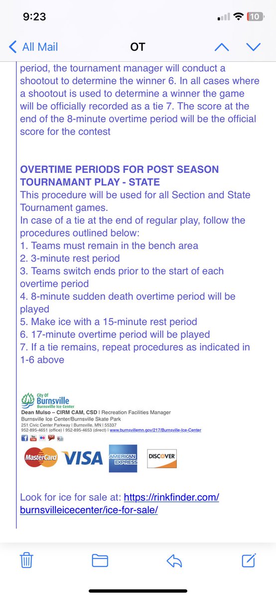 Good friends in the rink business throughout the country. Here’s the tournament overtime protocol from the great state of Minnesota (thank you Dean Mulso & Doug Peters). 5 on 5, as the rules of hockey read.