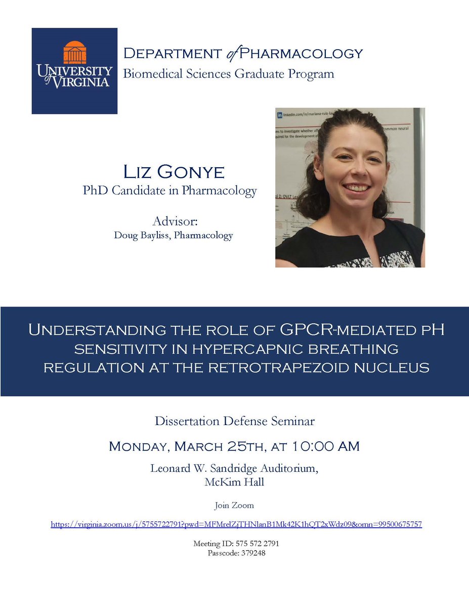 Please come out and support Elizabeth Gonye and her Advisor, Dr. Douglas Bayliss as she presents her dissertation defense on Monday, March 25, 2024 at 10AM....way to go Liz! Pharm is proud of you!