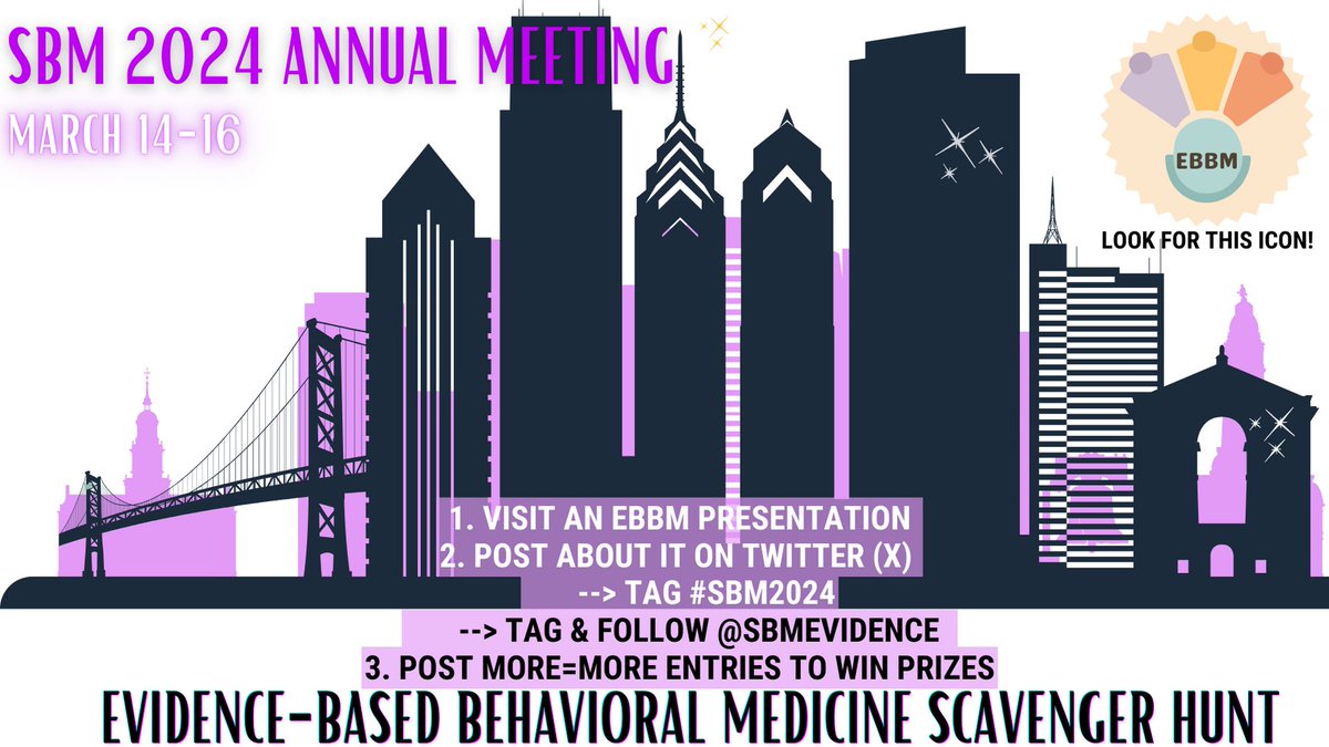 SBMEvidence's tweet photo. Scavenger Hunt🔍back by popular demand!
Support evidence-based behavioral medicine presentations &amp; enter to win🏆

1. Visit any EBBM presentation
2. Post pictures, takeaways, or your thoughts and tag #SBM2024 &amp; @SBMEvidence
3. More posts = more chances to win!

@BehavioralMed https://t.co/uQhSsmDm6N
