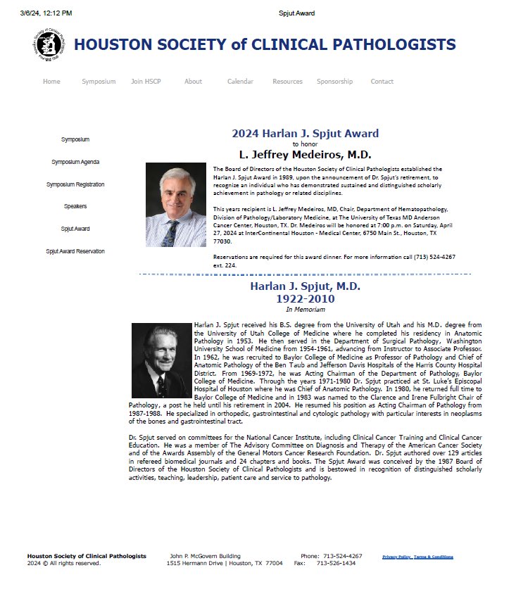 Congratulations to our amazing boss and #mentor Dr. @ljmedeirosMD 4 this well-deserved recognition. We hope you can join us in celebrating Dr. Medeiros on Sat April 27th at the Houston Intercontinental Med Center. #hemepath
