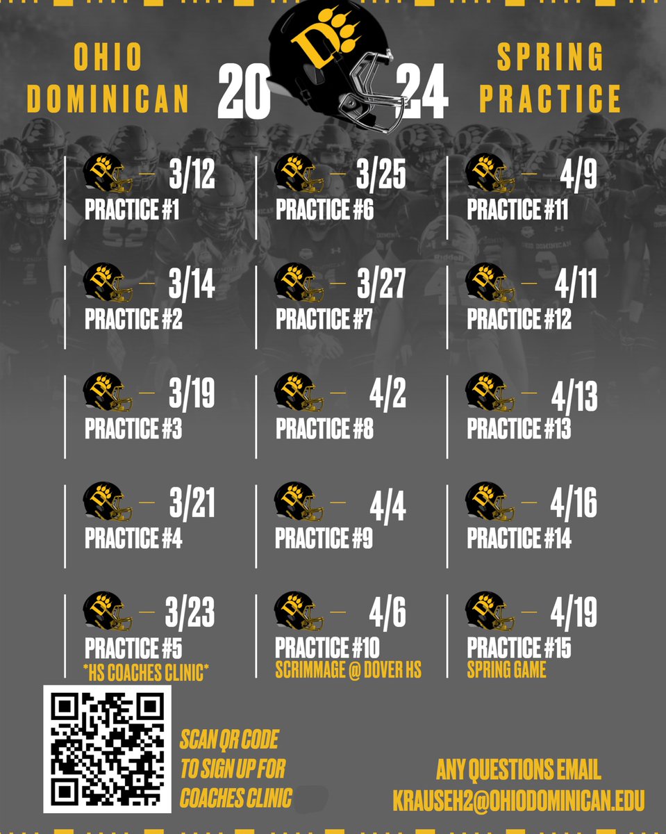 🚨SPRING BALL SCHEDULE 🗣️3/23 High School Coaches Clinic - Scan the QR Code to Sign up! #LetsHunt🐾