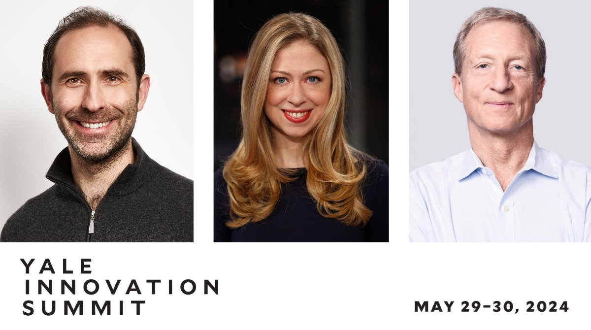 We're thrilled to announce the Yale Innovation Summit 2024 keynote speakers!  

Dr. Chelsea Clinton <a href="/ChelseaClinton/">Chelsea Clinton</a>
Emmett Shear ’05 <a href="/eshear/">Emmett Shear</a>
Tom Steyer ’79 <a href="/TomSteyer/">Tom Steyer</a> 

AI, Health, &amp; Climate Innovation take center stage at the 10th annual #YaleInnovation24
bit.ly/YISkeynote