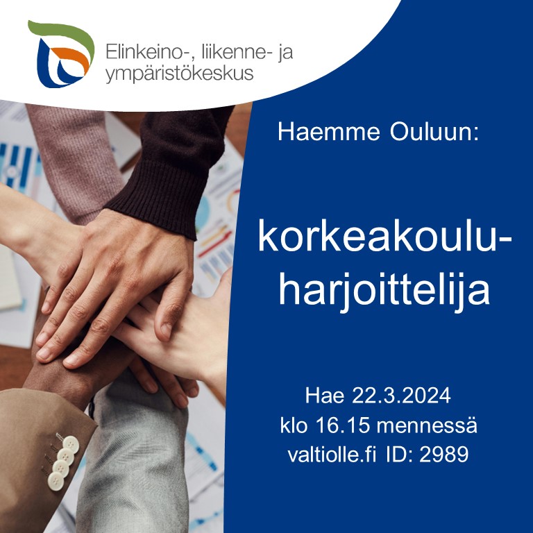 Pohjois-Pohjanmaan ELY-keskus hakee kansainvälistä harjoittelijaa kesäksi 2024 Osaaminen ja työelämä -yksikköön. Haku päättyy 22.3.2024 klo 16.15 osoitteessa valtiolle.fi ID: 2989. 

➡️ Hakuilmoitus valtiolle.fi/fi/tyopaikat/k…

#rekry #rekrytointi