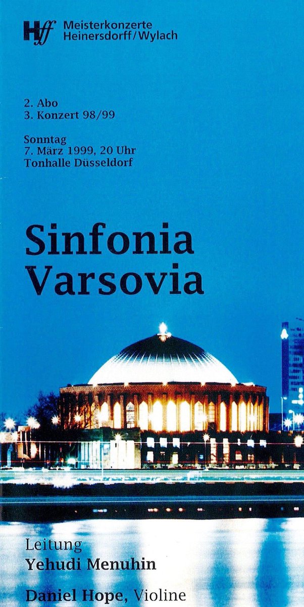 It’s hard to fathom, but 25 years ago today, on March 7th 1999, I was the soloist at Yehudi Menuhin's final performance. It took place at the @tonhalle_d , the orchestra was Sinfonia Varsovia. We performed Alfred Schnittke’s Sonata No 1 for Violin and Orchestra that night,…