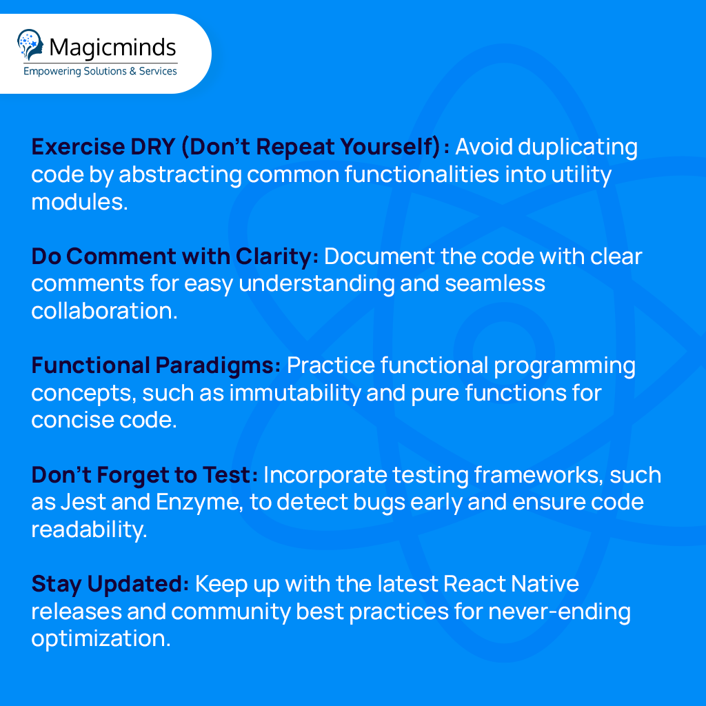 MAGICMINDTECHN1's tweet image. Streamline your React Native development process with efficient and clean code-writing practices.  Happy coding! 🚀🌟

Dive into our React Native service now! 👉bit.ly/4a2U94A

#ReactNativeDevelopment, #ReactNative, #MobileAppDevelopment, #magicminds