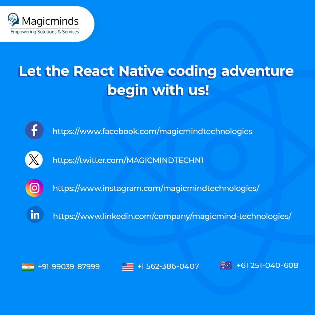 MAGICMINDTECHN1's tweet image. Streamline your React Native development process with efficient and clean code-writing practices.  Happy coding! 🚀🌟

Dive into our React Native service now! 👉bit.ly/4a2U94A

#ReactNativeDevelopment, #ReactNative, #MobileAppDevelopment, #magicminds