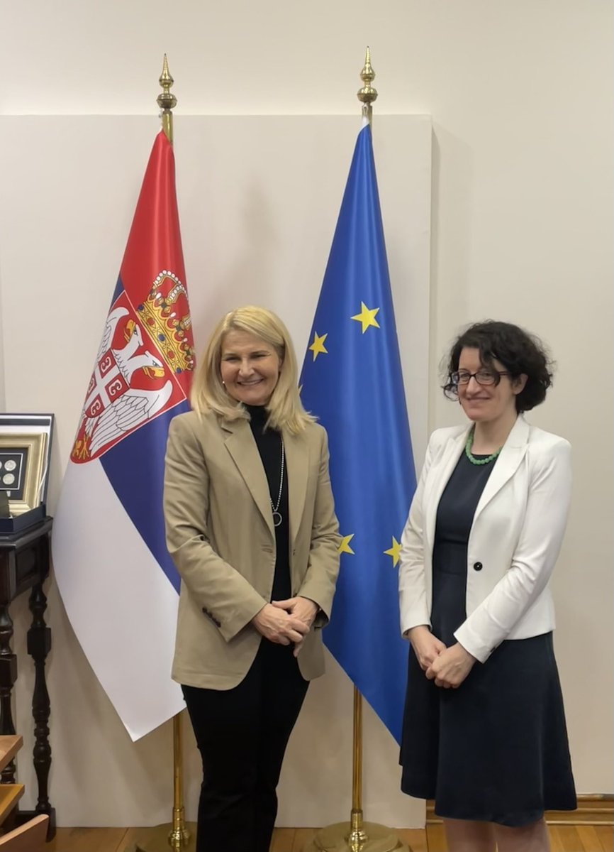 It was a pleasure to meet today with 🇷🇸 Minister for European Integration, Tanja Miščević, to discuss EU related reforms and the decision to open an 🇮🇪 Embassy in Belgrade. @MINEIsrb