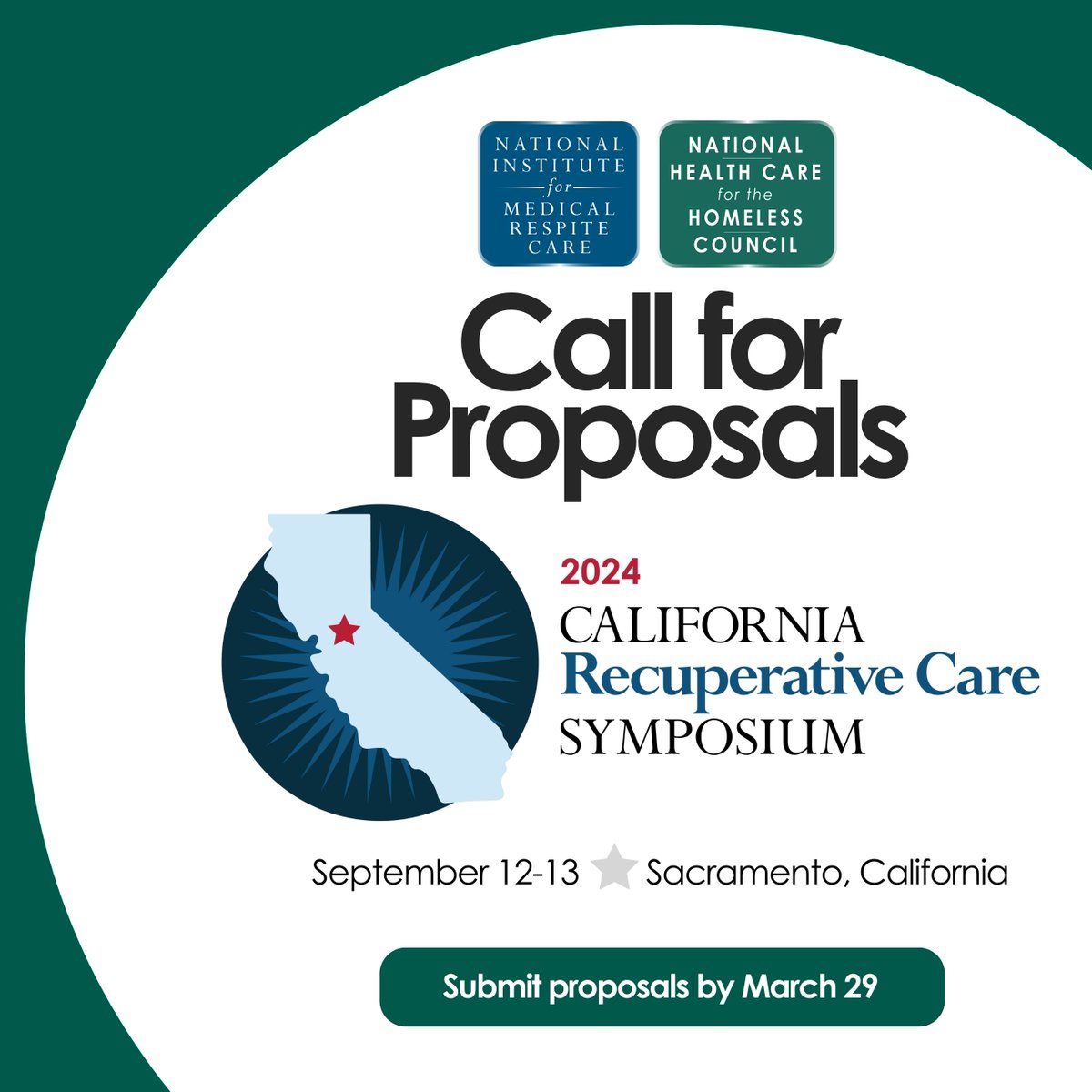 The National Institute for Medical Respite Care, a special program of NHCHC, is seeking presentation proposals for the inaugural California #RecuperativeCare Symposium, slated for Sept. 12-13, 2024, in Sacramento, CA. Learn more: ow.ly/9VAf50QFcs4 #CRCS2024