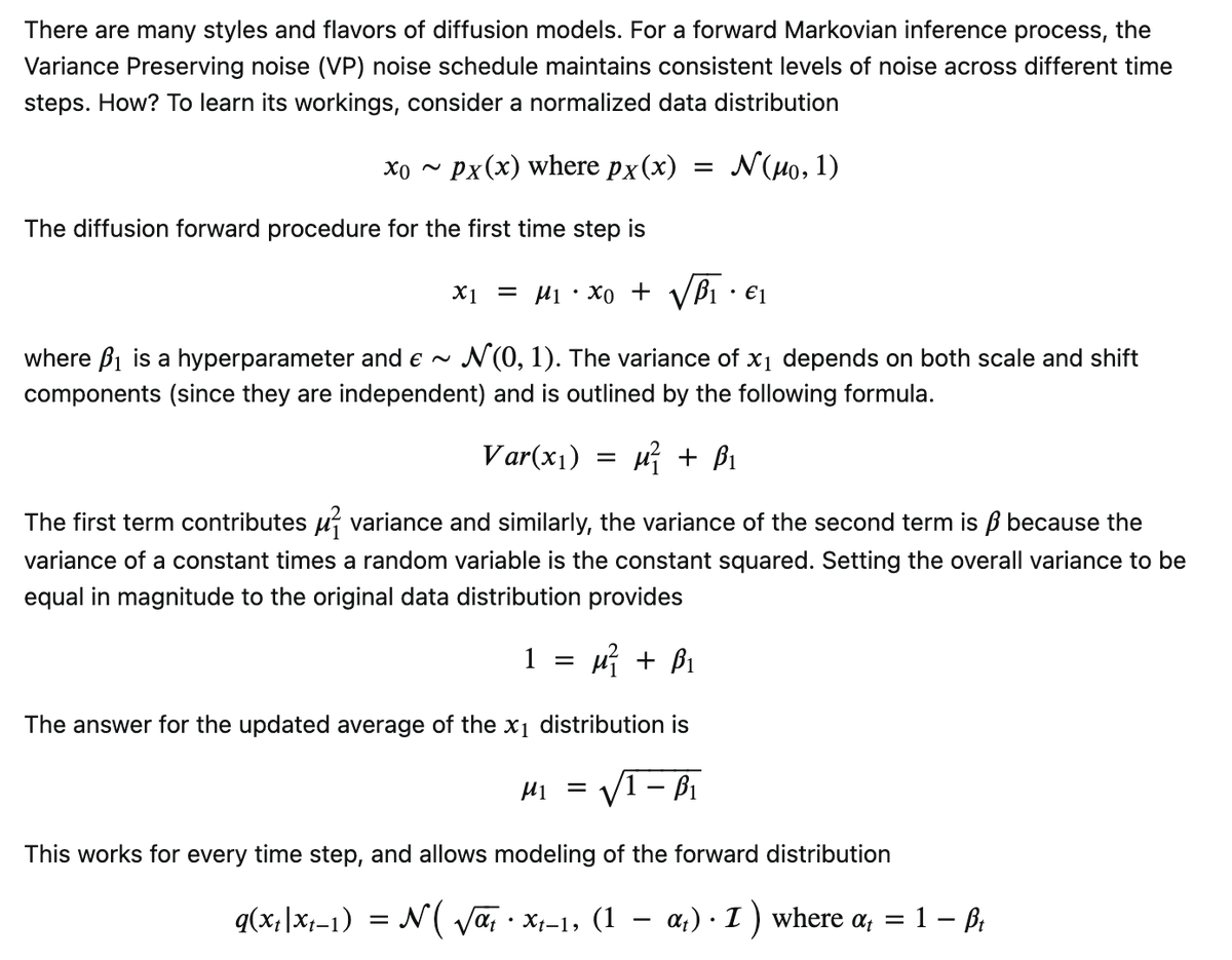 TheVariational's tweet image. some key ingredients of diffusion models include the noise schedule. @DrShuklaHere @robrombach @Nils_Reimers @_tim_brooks @colinraffel we review the Variance Preserving (VP) procedure