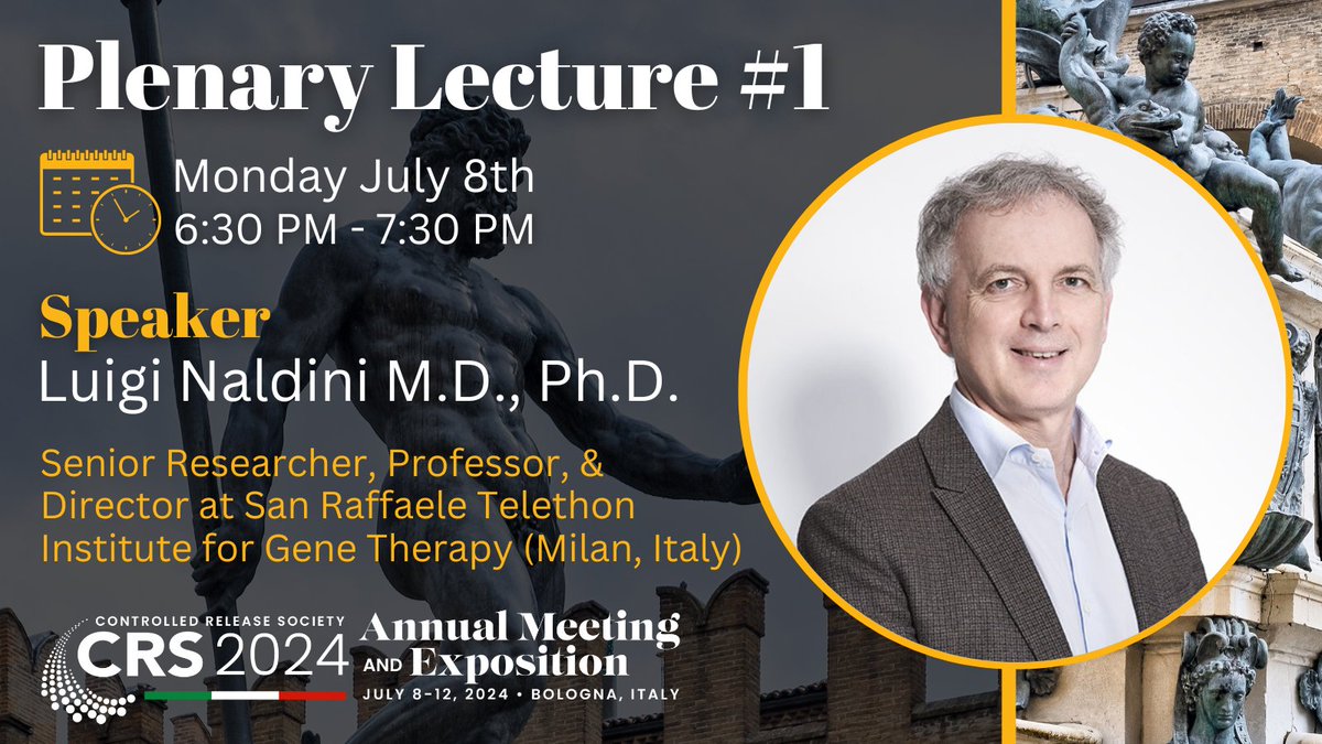 Meet Your Plenary Speaker! Register now: 👉ow.ly/SoUk50Qj9vY CRS is excited to have Luigi Naldini, M.D., Ph.D., as a plenary speaker at #CRS2024! Don't miss out on his plenary lecture. Click the link above today to join us in Italy! #crs #deliveryscience