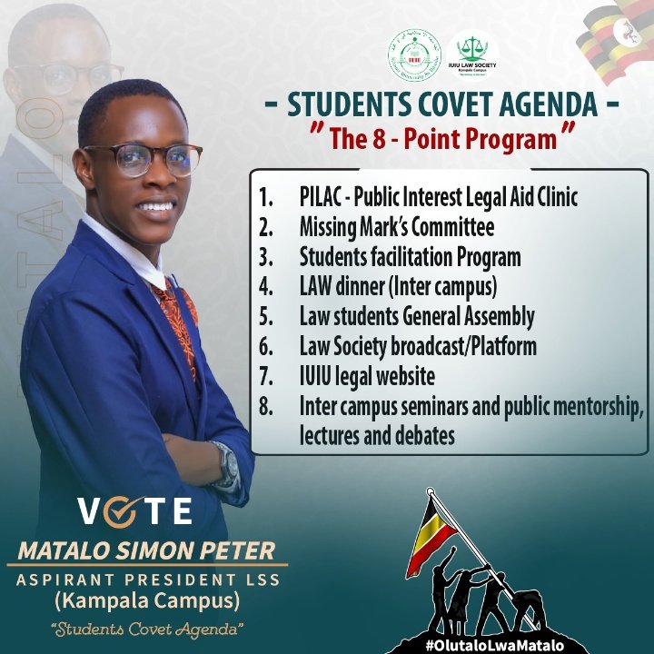He is prepared to lead the law society ! Yes give him the mandate, through the students Covet Agenda (8point program). Tell me do you feel like we do ?. Coz we feelin irieeee.
Who Jah bless, no man can Curse .
Matalo Simon Peter for law society  come the 13th ( Next week on Wed)