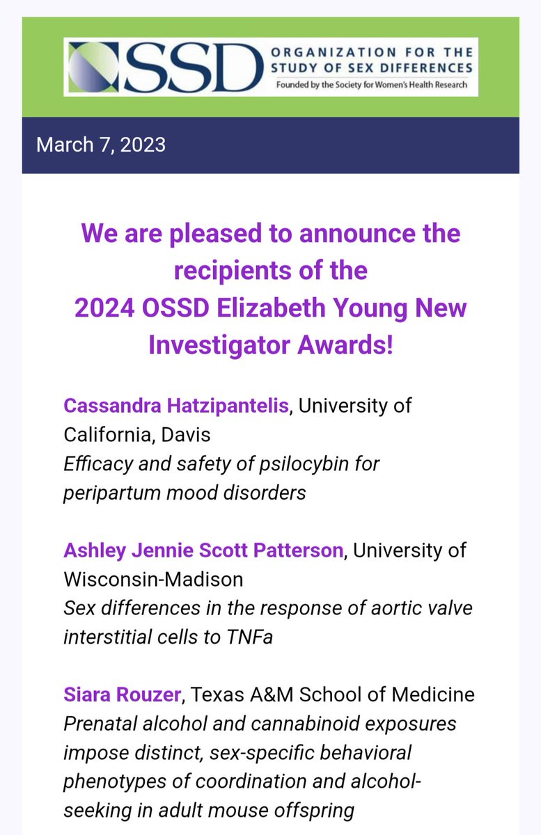 SiaraRouzer's tweet image. I am overwhelmingly honored to share that I am a recipient of the @OSSDtweets Elizabeth Young New Investigator Award for #OSSD2024 ! ✨

I&apos;ll be speaking for the Elizabeth Young New Investigator Symposium on Tuesday, May 7, at 1:15pm. 

LMK if I will see you in Norway 🇳🇴 !