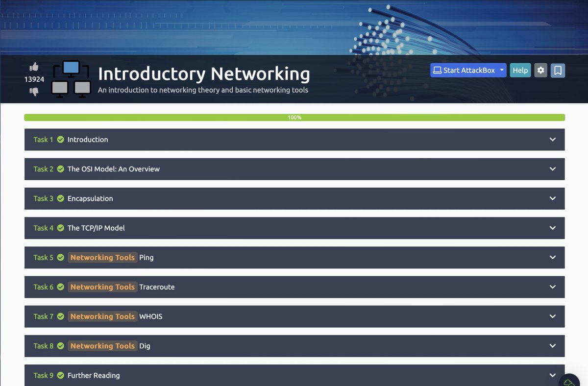 Introductory Networking - I have just completed this room! Check it out:  tryhackme.com/room/introtone… #tryhackme #Networking #OSI #NetworkingTools #BeginnerPath #Beginner #IntroductoryNetworking #introtonetworking #ping #traceroute #whois #dig #Encapsulation via
@realtryhackme