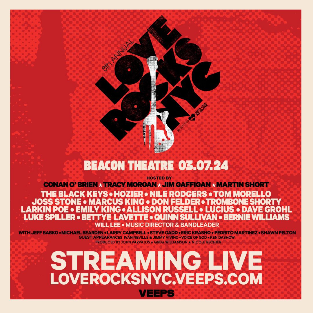 We are ready for the 8th Annual #LoveRocksNYC benefiting @godslovenyc If you can’t make it to the Beacon, the show will be livestreamed for just $20 which funds *two* meals for a New Yorker in need Get your access to the livestream veeps.events/loverocksnyc