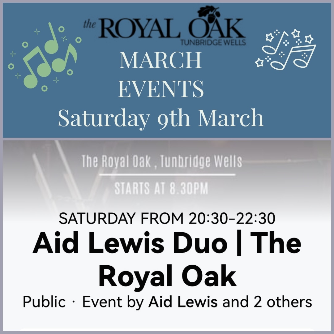Our 1st live Saturday evening in March is Saturday 9th March featuring the fabulous Aid Lewis Duo.  An evening not to be missed.   Free Entry

#twevents #twlivemusic #localmusic #livemusic #twmusic #localmusic #twpubs