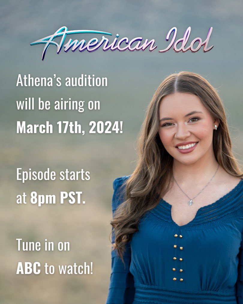 Our daughter Athena will be appearing on <a href="/AmericanIdol/">American Idol</a> March 17, 8 pm pst on ABC.