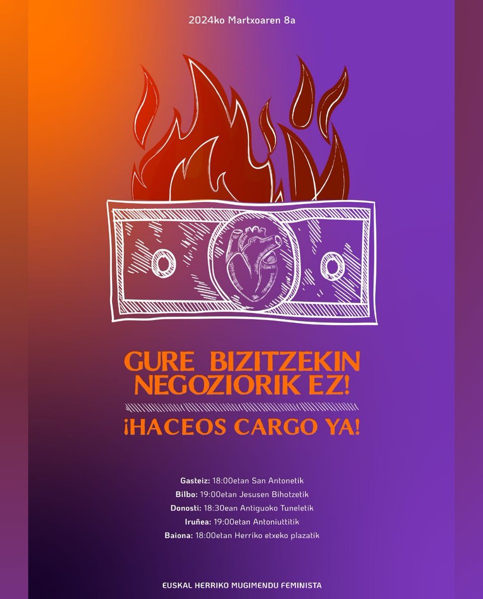 GURE BIZITZEKIN NEGOZIORIK EZ!
TEILA FABRIKAtik ERE bat egiten dugu Euskal Herriko Mugimendu Feministak luzatutako deialdiarekin eta mobilizazioetan parte hartzera animatzen zaituztegu, DENAK KALERA!
#M8