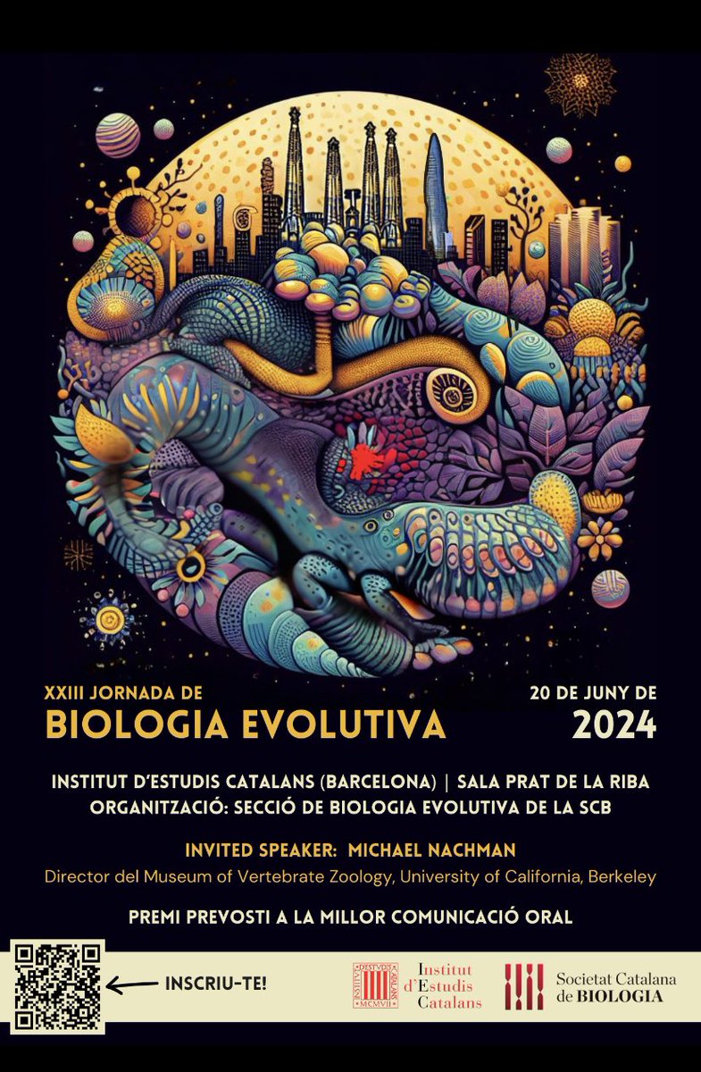 Aurora Ruiz-Herrera (@a_ruizherrera) on Twitter photo ‼️Save the date & join us in Barcelona
Annual Evolutionary Meeting #JBE25 by <a href="/SCB_iec/">Societat Catalana de Biologia</a> <a href="/iec/">IEC</a>
🗓️ 20 june 2024
Local organizer <a href="/scasillasv/">Sònia Casillas</a> from <a href="/UABBarcelona/">Universitat Autònoma de Barcelona</a>
Invited Speaker <a href="/MichaelNachman2/">Michael Nachman</a> from University of California, Berkeley ‼️Save the date & join us in Barcelona
Annual Evolutionary Meeting #JBE25 by <a href="/SCB_iec/">Societat Catalana de Biologia</a> <a href="/iec/">IEC</a>
🗓️ 20 june 2024
Local organizer <a href="/scasillasv/">Sònia Casillas</a> from <a href="/UABBarcelona/">Universitat Autònoma de Barcelona</a>
Invited Speaker <a href="/MichaelNachman2/">Michael Nachman</a> from University of California, Berkeley