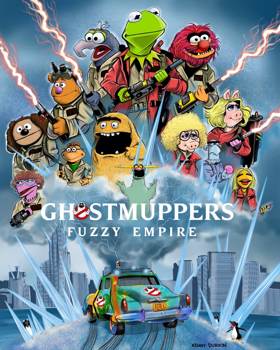 Durkinworks's tweet photo. My latest Muppet parody. Clip Studio on the iPad Pro. #ghostbusters #ghostbustersfrozenempire #muppets #parody #cartoon #illustration https://t.co/KJheA2Ynaw